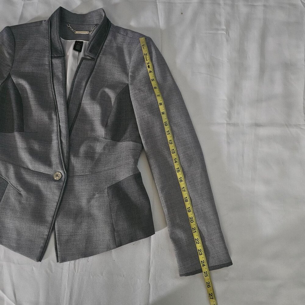 White House Black Market Women's Gray Wool Blend Contrast Panel Suit Jacket Sz 8 - Picture 9 of 14